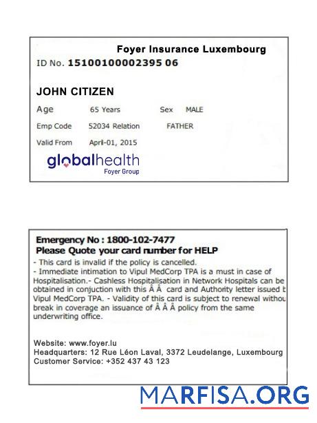 Blank Luxembourg health insurance card download for verification